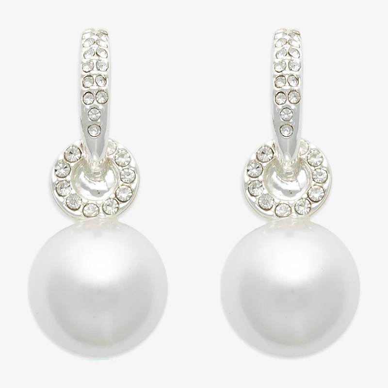 Mixit Womens White Simulated Pearl Round Drop Earrings
