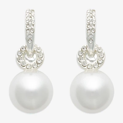 Mixit Womens White Simulated Pearl Round Drop Earrings
