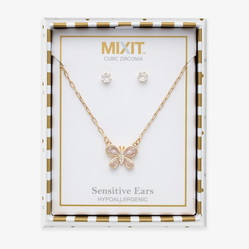 Mixit Womens Cubic Zirconia Butterfly Hypoallergenic 3-pc. Jewelry Set