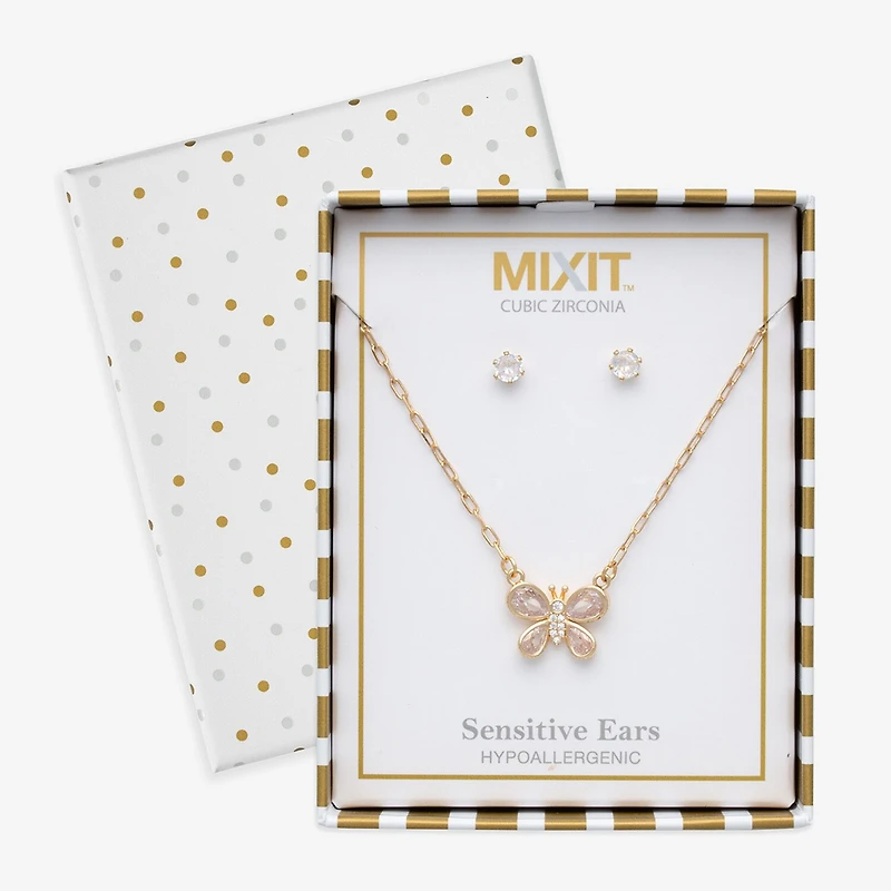 Mixit Womens Cubic Zirconia Butterfly Hypoallergenic 3-pc. Jewelry Set