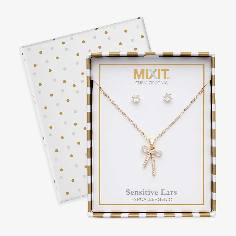 Mixit Womens Cubic Zirconia Bow Hypoallergenic -pc. Jewelry Set