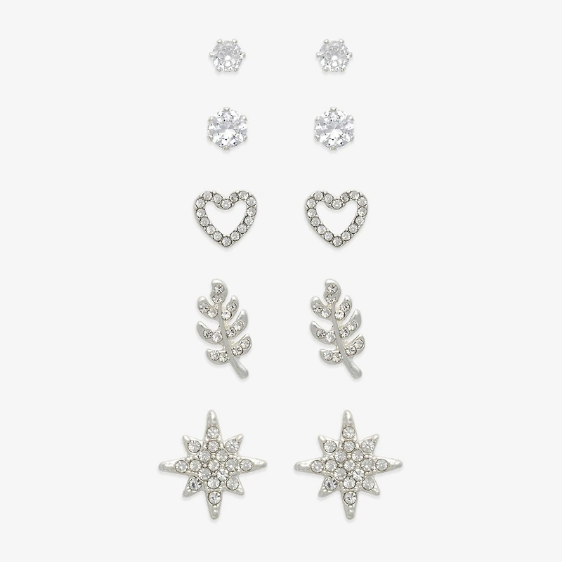 Mixit Womens Cubic Zirconia Heart Hypoallergenic 5 Pair Earring Set