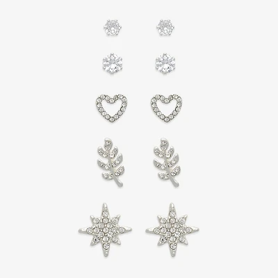 Mixit Womens Cubic Zirconia Heart Hypoallergenic 5 Pair Earring Set