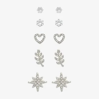 Mixit Womens Cubic Zirconia Heart Hypoallergenic 5 Pair Earring Set