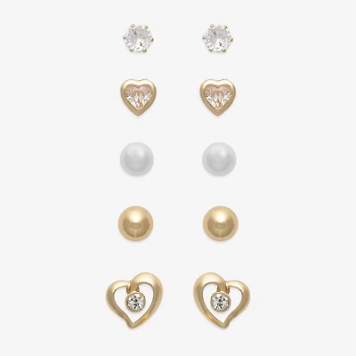Mixit Womens Cubic Zirconia Heart Hypoallergenic 5 Pair Earring Set