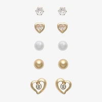 Mixit Womens Cubic Zirconia Heart Hypoallergenic 5 Pair Earring Set