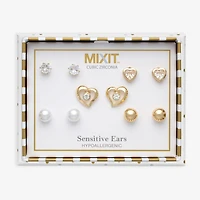Mixit Womens Cubic Zirconia Heart Hypoallergenic 5 Pair Earring Set