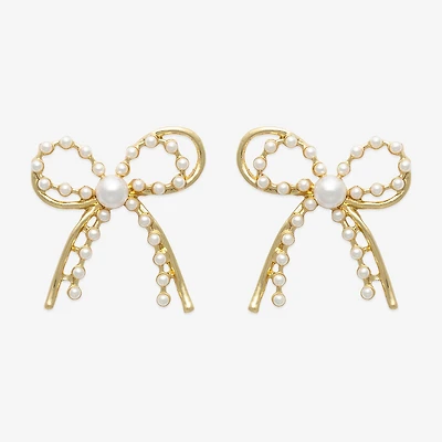 Bold Elements Gold Tone Womens Simulated Pearl Bow Drop Earrings