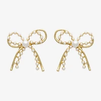 Bold Elements Gold Tone Womens Simulated Pearl Bow Drop Earrings
