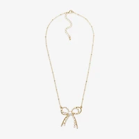 Bold Elements Gold Tone Womens Simulated Pearl Bow 18 Inch Pendant Necklace