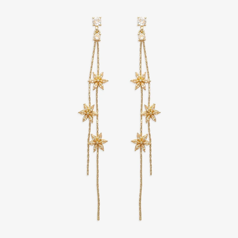 Mixit Gold Tone Linear Womens Cubic Zirconia Flower Drop Earrings