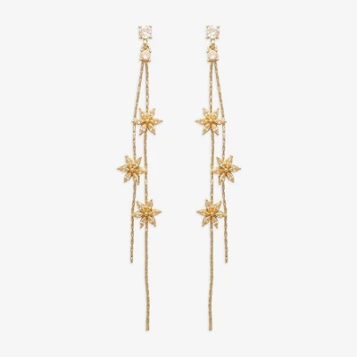 Mixit Gold Tone Linear Womens Cubic Zirconia Flower Drop Earrings