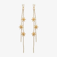 Mixit Gold Tone Linear Womens Cubic Zirconia Flower Drop Earrings