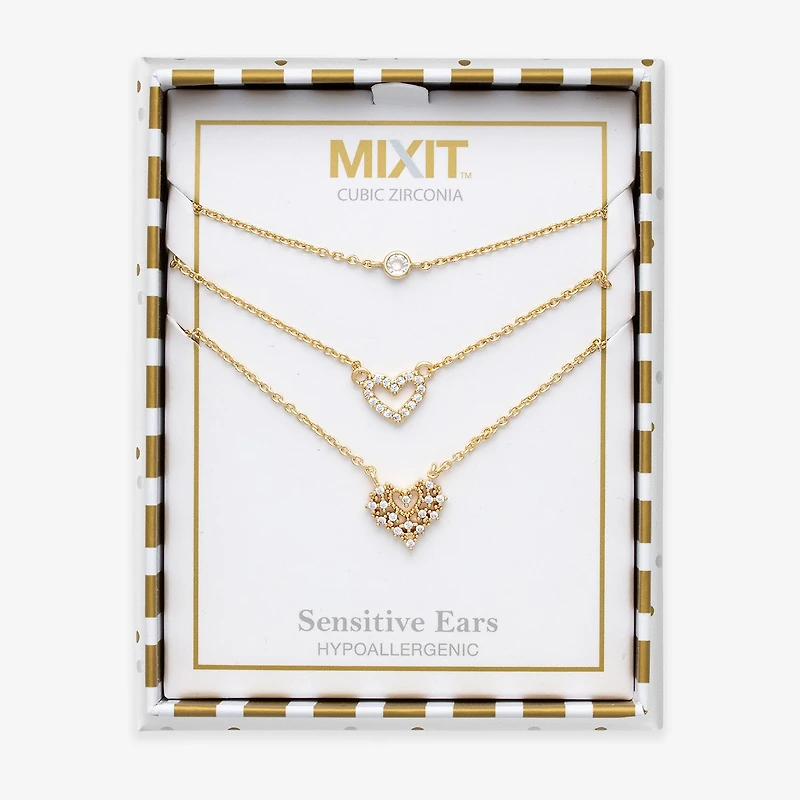 Mixit Womens Cubic Zirconia Stainless Steel Hypoallergenic 3-pc. Necklace Set