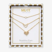 Mixit Womens Cubic Zirconia Stainless Steel Hypoallergenic 3-pc. Necklace Set