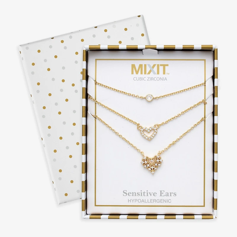 Mixit Womens Cubic Zirconia Stainless Steel Hypoallergenic 3-pc. Necklace Set