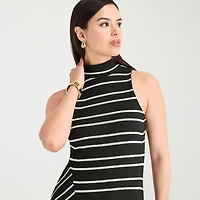 Worthington Womens Tall Midi Mock Neck Sleeveless Striped Fit + Flare Dress