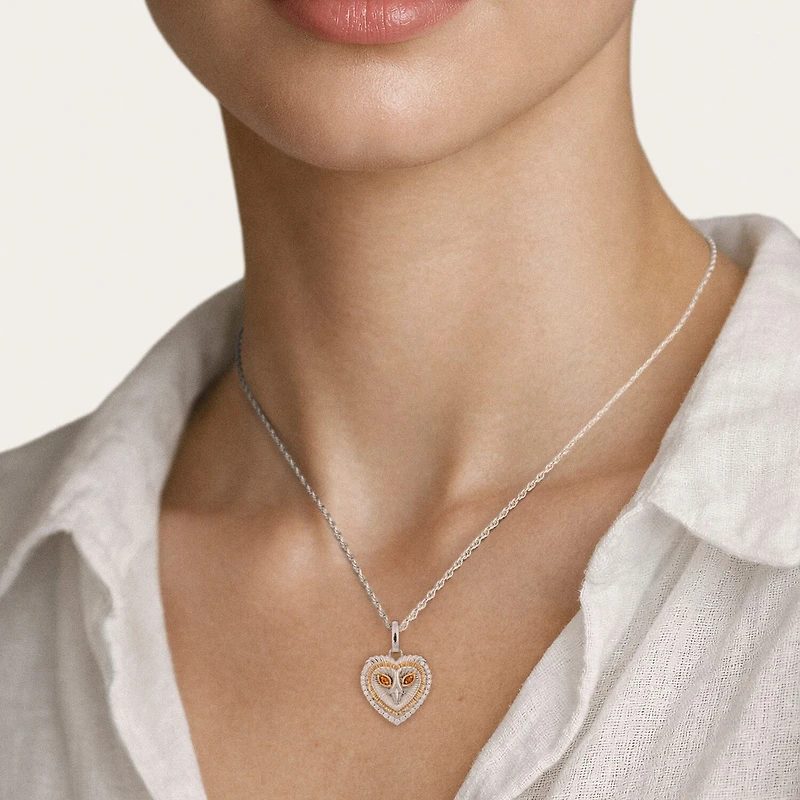 Harry Potter (F / Si2) Womens 1/8 CT. T.W. Lab Grown Diamond Genuine Yellow Citrine 14K Two Tone Gold Over Silver 18 Inch Pendant Necklace