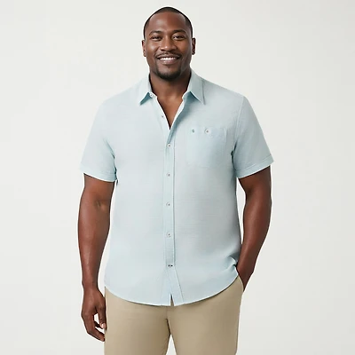 IZOD Dockside Chambray Mens Short Sleeve Classic Fit Big and Tall Button-Down Shirt
