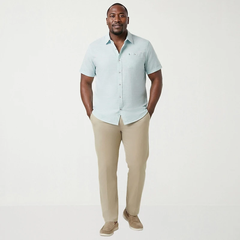 IZOD Dockside Chambray Mens Short Sleeve Classic Fit Big and Tall Button-Down Shirt