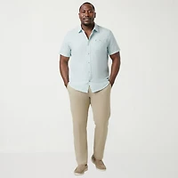 IZOD Dockside Chambray Mens Short Sleeve Classic Fit Big and Tall Button-Down Shirt