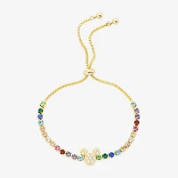 Disney Classics Womens Cubic Zirconia 10K Gold Over Brass Mickey Mouse Bolo Bracelet