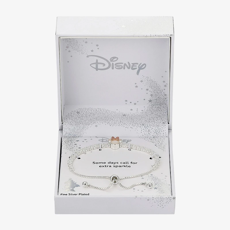 Disney Classics Womens Cubic Zirconia 14k Rose Gold Over Brass Minnie Mouse Bolo Bracelet
