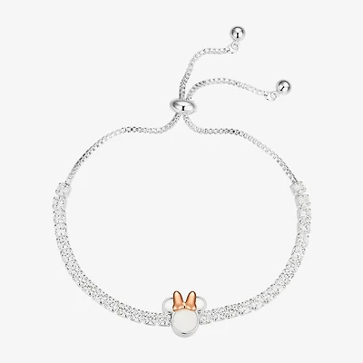 Disney Classics Womens Cubic Zirconia 14k Rose Gold Over Brass Minnie Mouse Bolo Bracelet