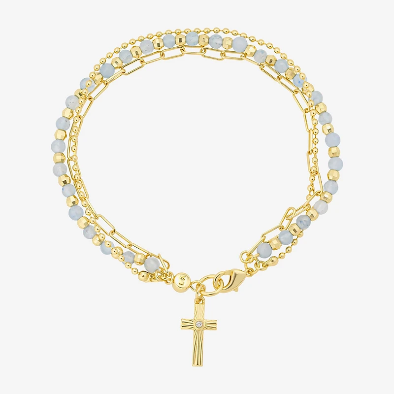 Footnotes Multi Strand Charm Womens Blue Quartz 10K Gold Over Brass Cross Strand Bracelet