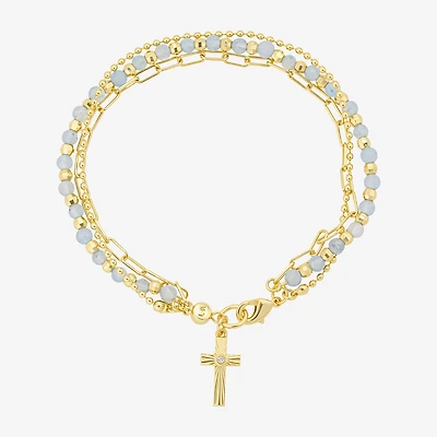 Footnotes Multi Strand Charm Womens Blue Quartz 10K Gold Over Brass Cross Strand Bracelet