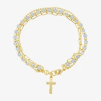 Footnotes Multi Strand Charm Womens Blue Quartz 10K Gold Over Brass Cross Strand Bracelet