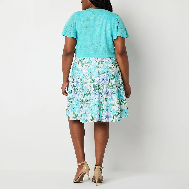 Perceptions Womens Plus Floral Jacket Dress