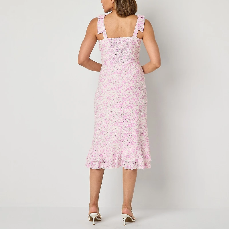 Perceptions Womens Petite Midi Sweetheart Neck Sleeveless Floral Sheath Dress