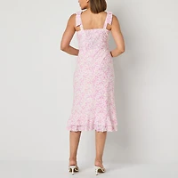 Perceptions Womens Petite Midi Sweetheart Neck Sleeveless Floral Sheath Dress