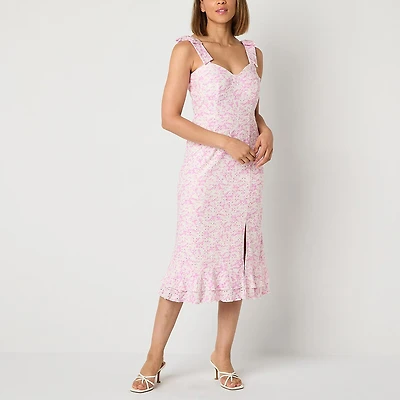 Perceptions Womens Petite Midi Sweetheart Neck Sleeveless Floral Sheath Dress