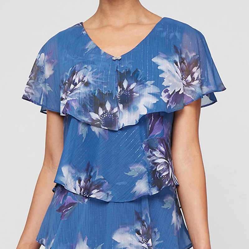 S. L. Fashions Womens V Neck Short Sleeve Floral Shift Dress