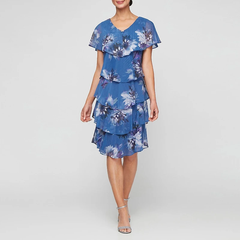S. L. Fashions Womens V Neck Short Sleeve Floral Shift Dress