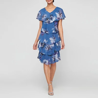 S. L. Fashions Womens V Neck Short Sleeve Floral Shift Dress