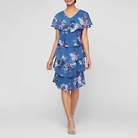 S. L. Fashions Womens V Neck Short Sleeve Floral Shift Dress