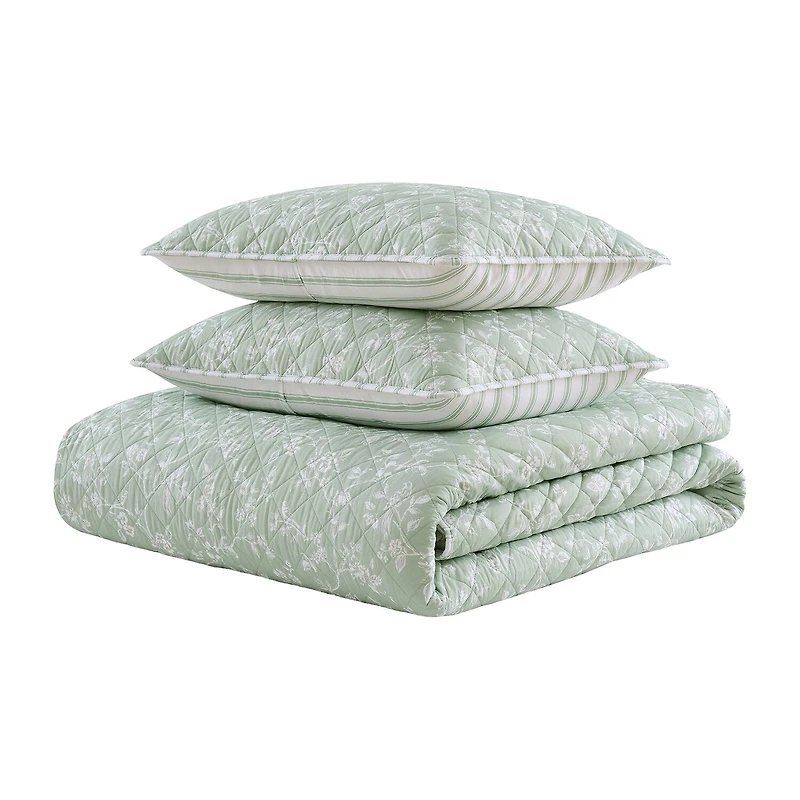 Martha Stewart French Bird Floral Easy Care Quilt Set