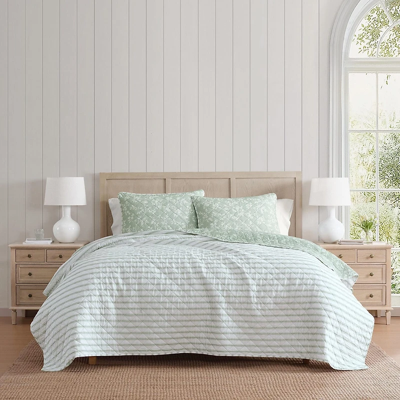 Martha Stewart French Bird Floral Easy Care Quilt Set