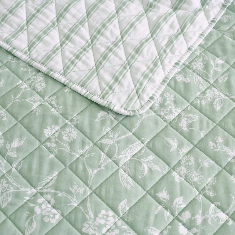 Martha Stewart French Bird Floral Easy Care Quilt Set