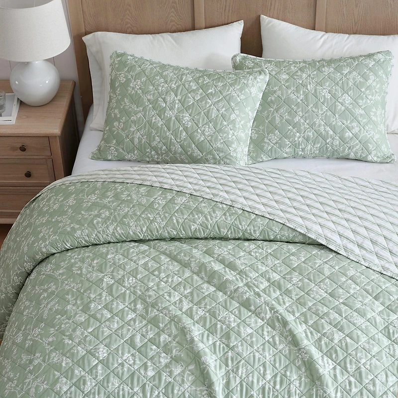 Martha Stewart French Bird Floral Easy Care Quilt Set