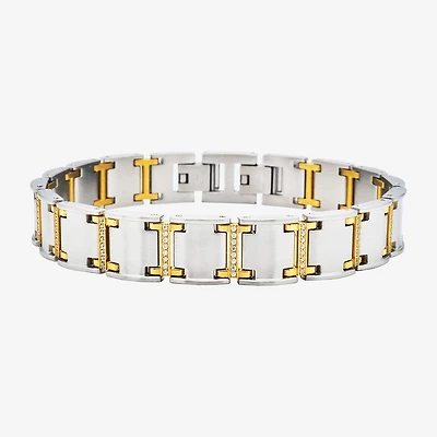 Mens 14K Gold Over Stainless Steel Solid 8 / Inch Link Bracelet