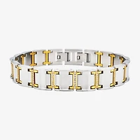 Mens 14K Gold Over Stainless Steel Solid 8 / Inch Link Bracelet