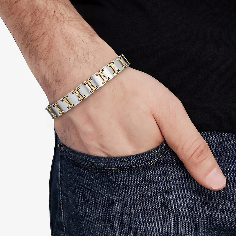Mens 14K Gold Over Stainless Steel Solid 8 / Inch Link Bracelet