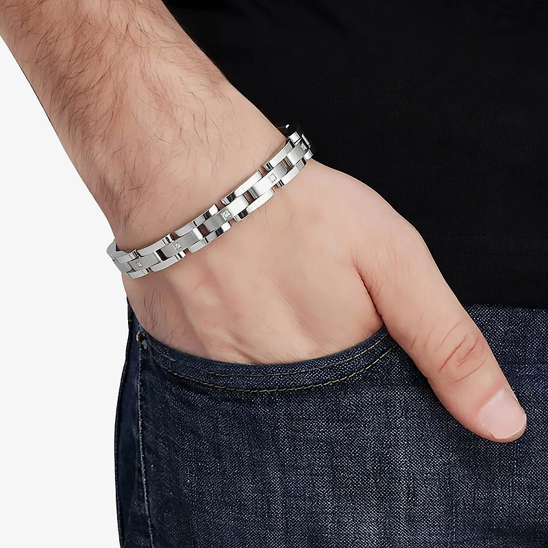 Mens Stainless Steel Solid 8 3/4 Inch Link Bracelet