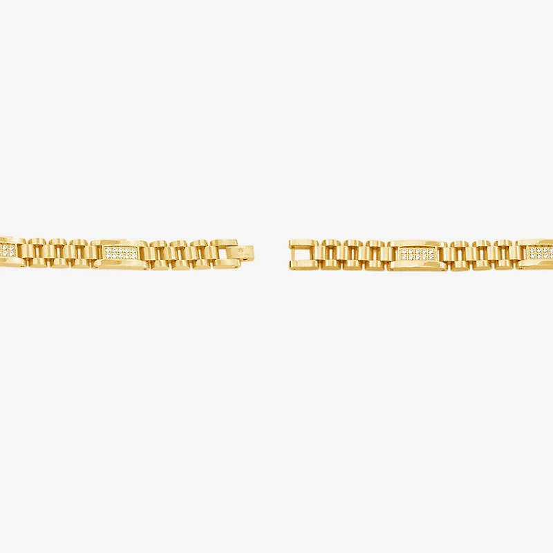 Mens 14K Gold Over Stainless Steel Solid 8 / Inch Link Bracelet