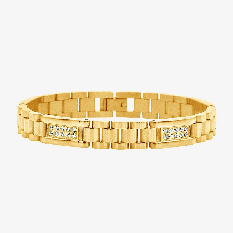 Mens 14K Gold Over Stainless Steel Solid 8 / Inch Link Bracelet