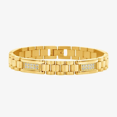 Mens 14K Gold Over Stainless Steel Solid 8 3/4 Inch Link Bracelet